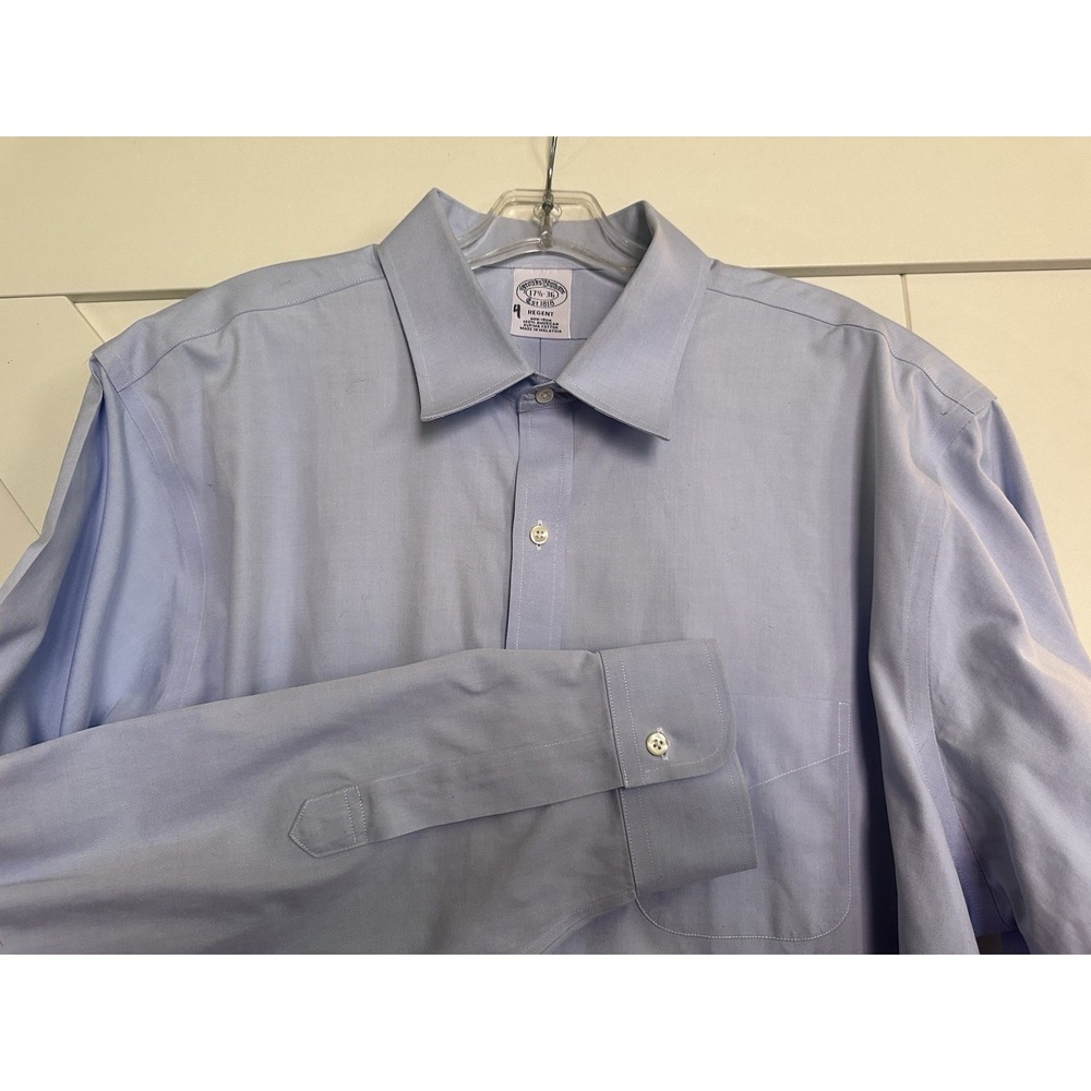 Brooks Brothers Dress Shirt Mens 17.5/36 Regent Baby Blue Button‎ Up Long Sleeve
